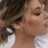 Minimal Long Hoop Carrier Earrings in Silver Gold Plated