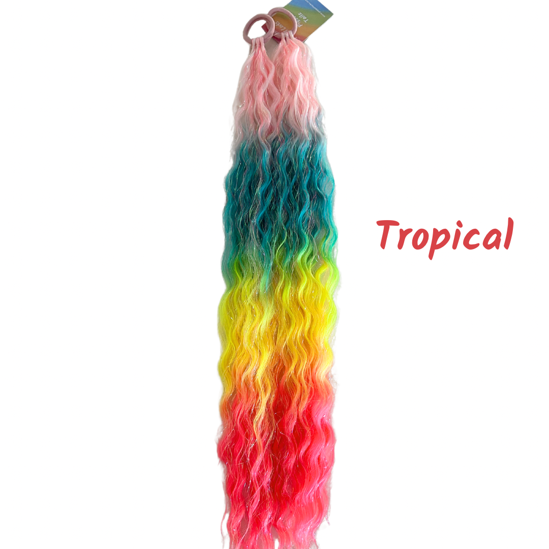 Poppet Locks - Mermaid Curls Piggys - Tropical - 22”