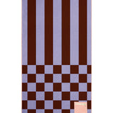 Checkered towel with brown and purple stripes on a white background
