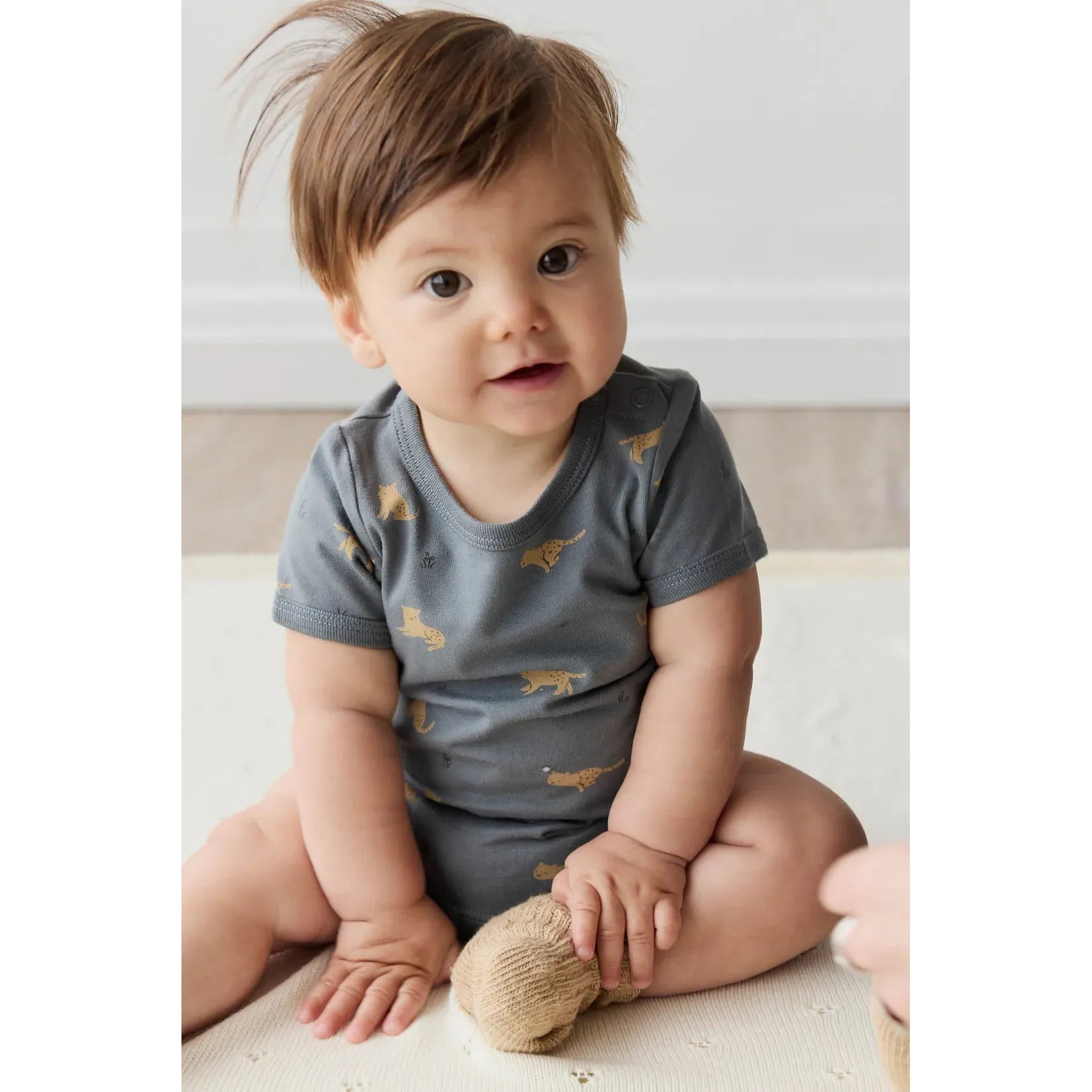 Jamie Kay - Organic Cotton Hudson Short Sleeve Bodysuit - Lenny Leopard Smoke