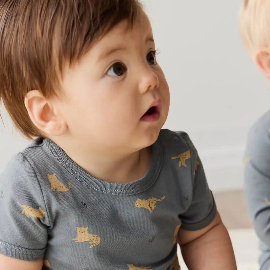 Jamie Kay - Organic Cotton Hudson Short Sleeve Bodysuit - Lenny Leopard Smoke