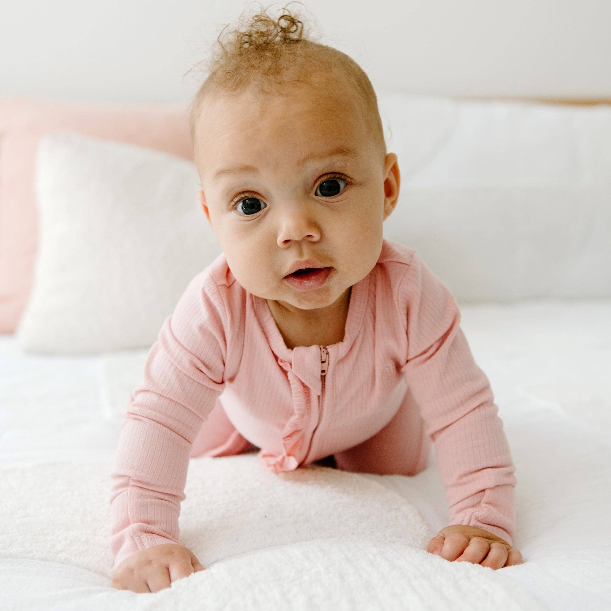 Rib Day or Night Frill Onesie - Pink Clay