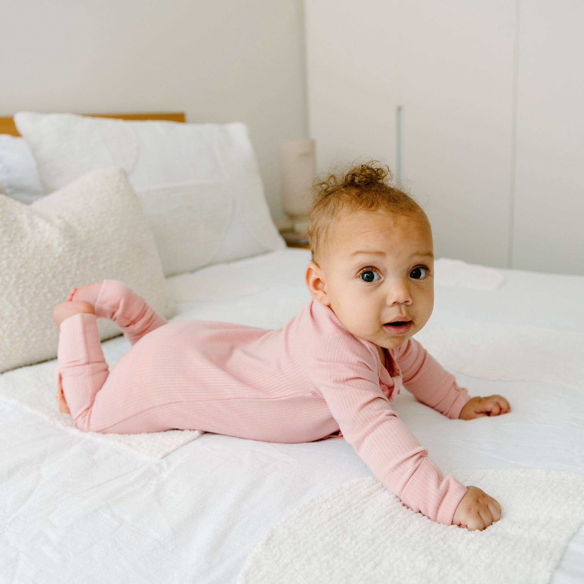 Rib Day or Night Frill Onesie - Pink Clay