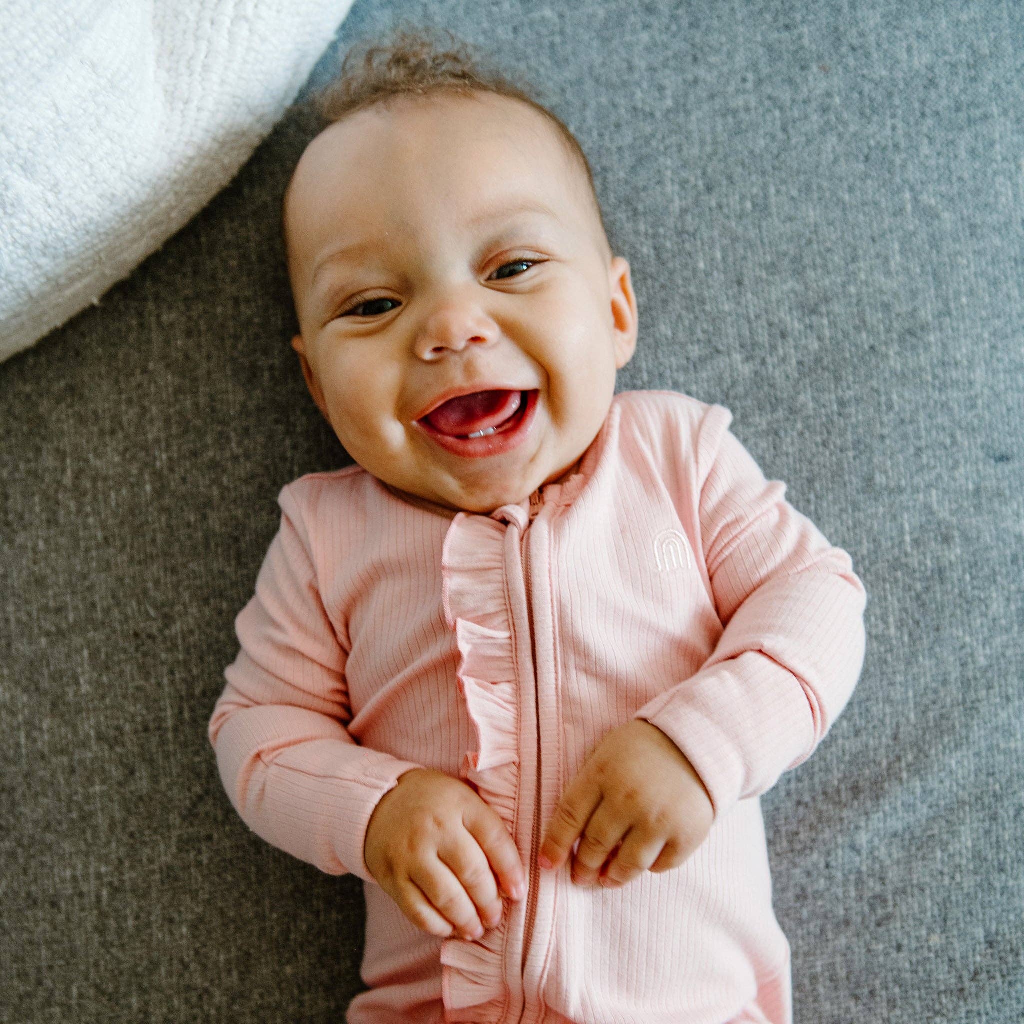 Rib Day or Night Frill Onesie - Pink Clay