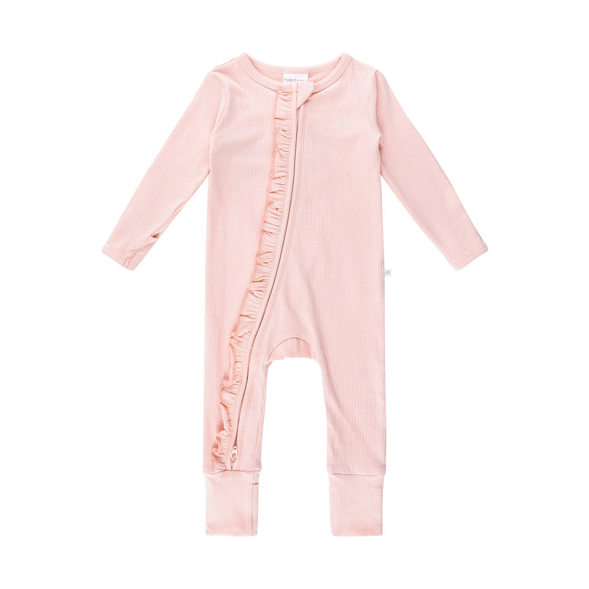 Rib Day or Night Frill Onesie - Pink Clay