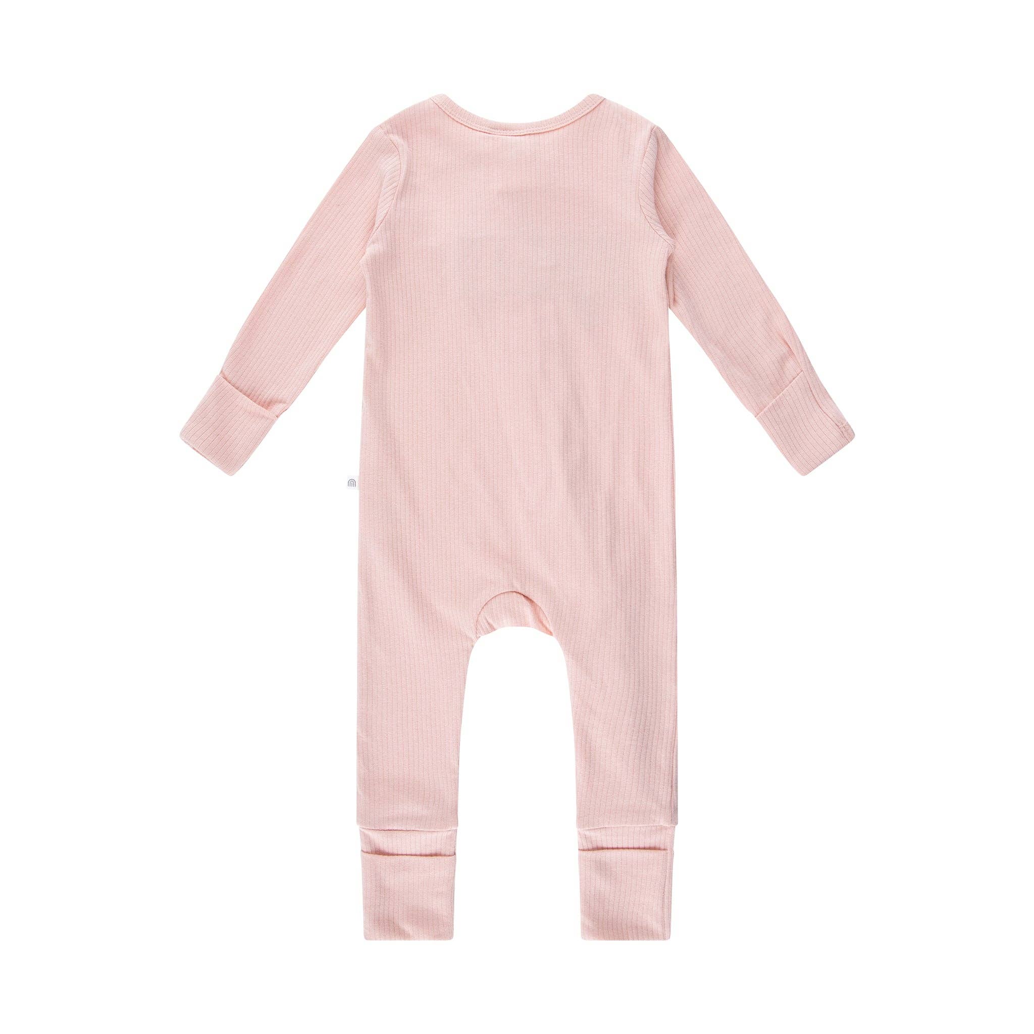 Rib Day or Night Frill Onesie - Pink Clay