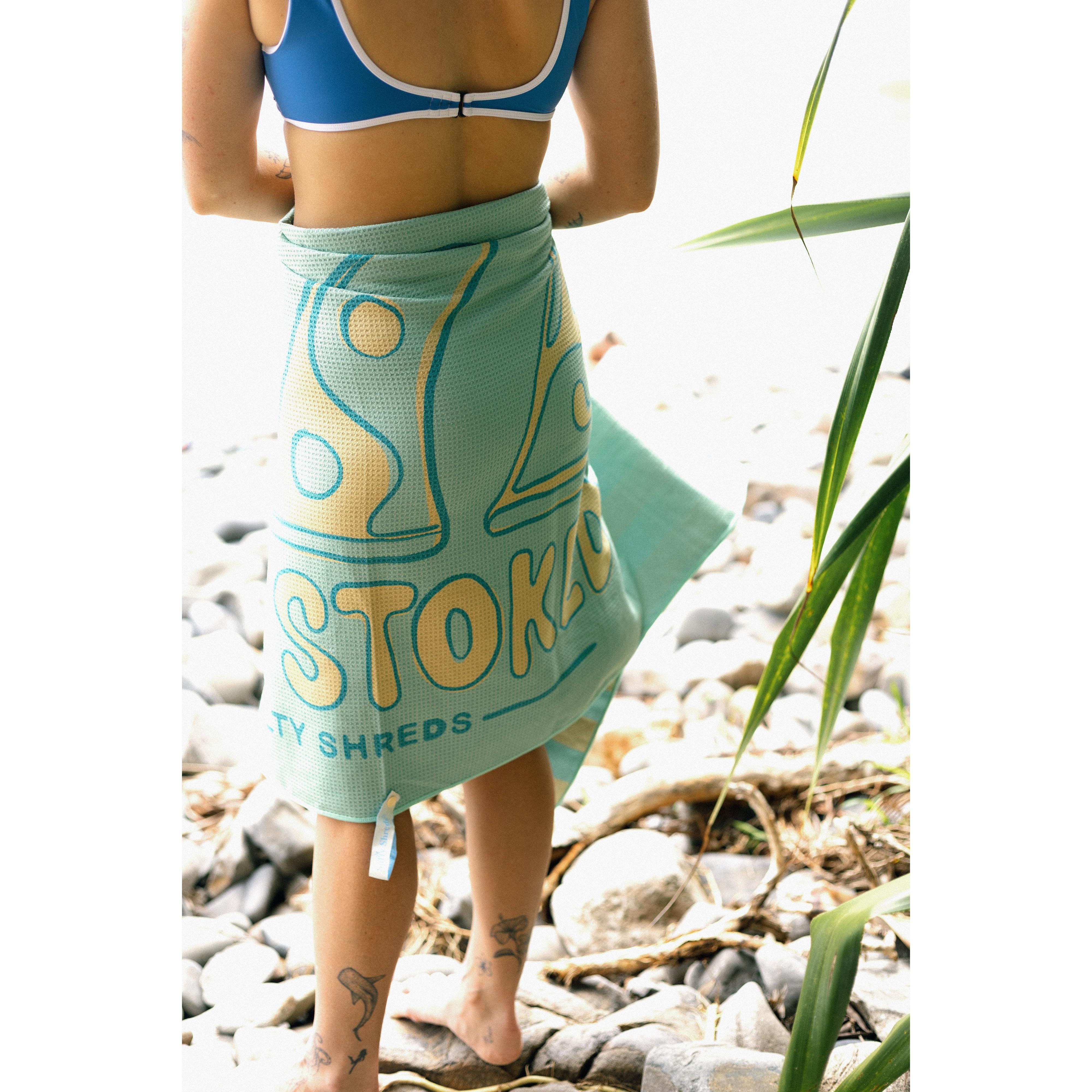 Salty Shreds - Stay stoked waffle microfiber sand free beach towel