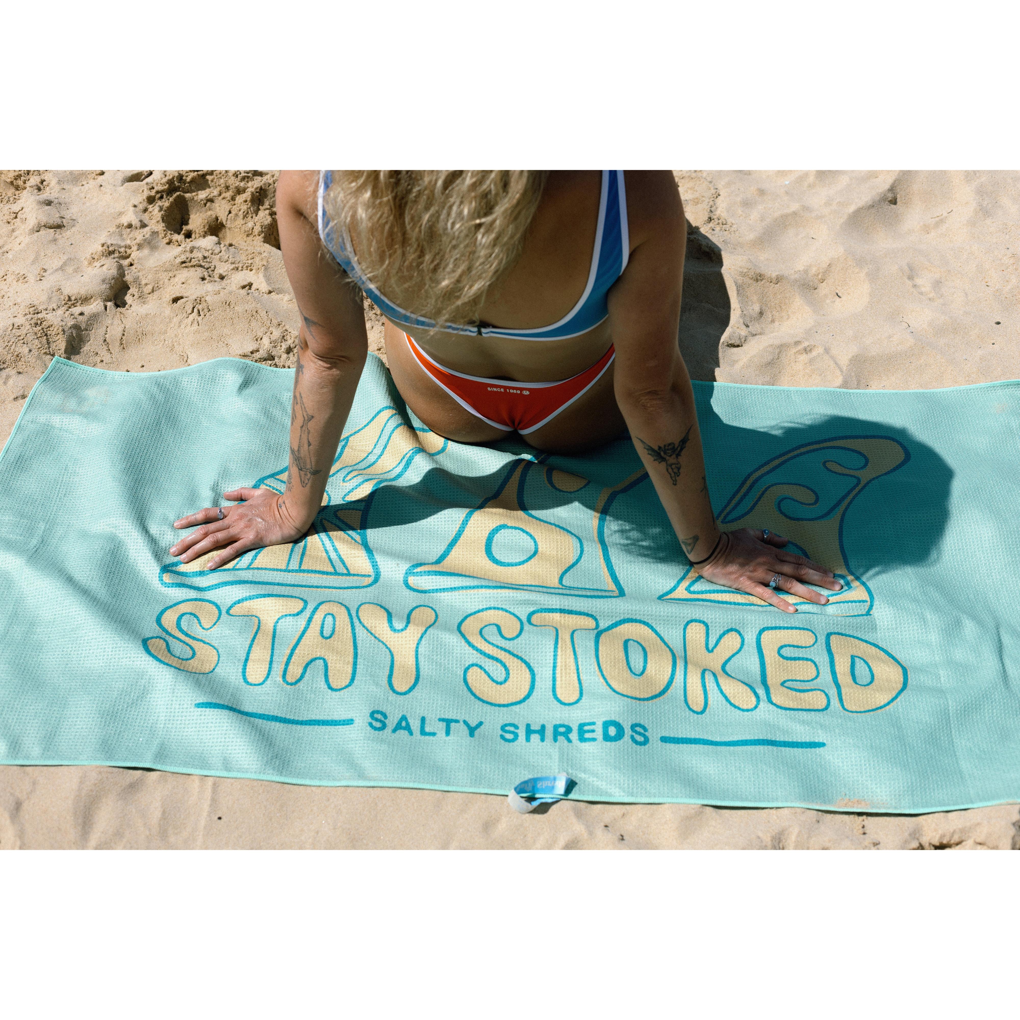 Salty Shreds - Stay stoked waffle microfiber sand free beach towel