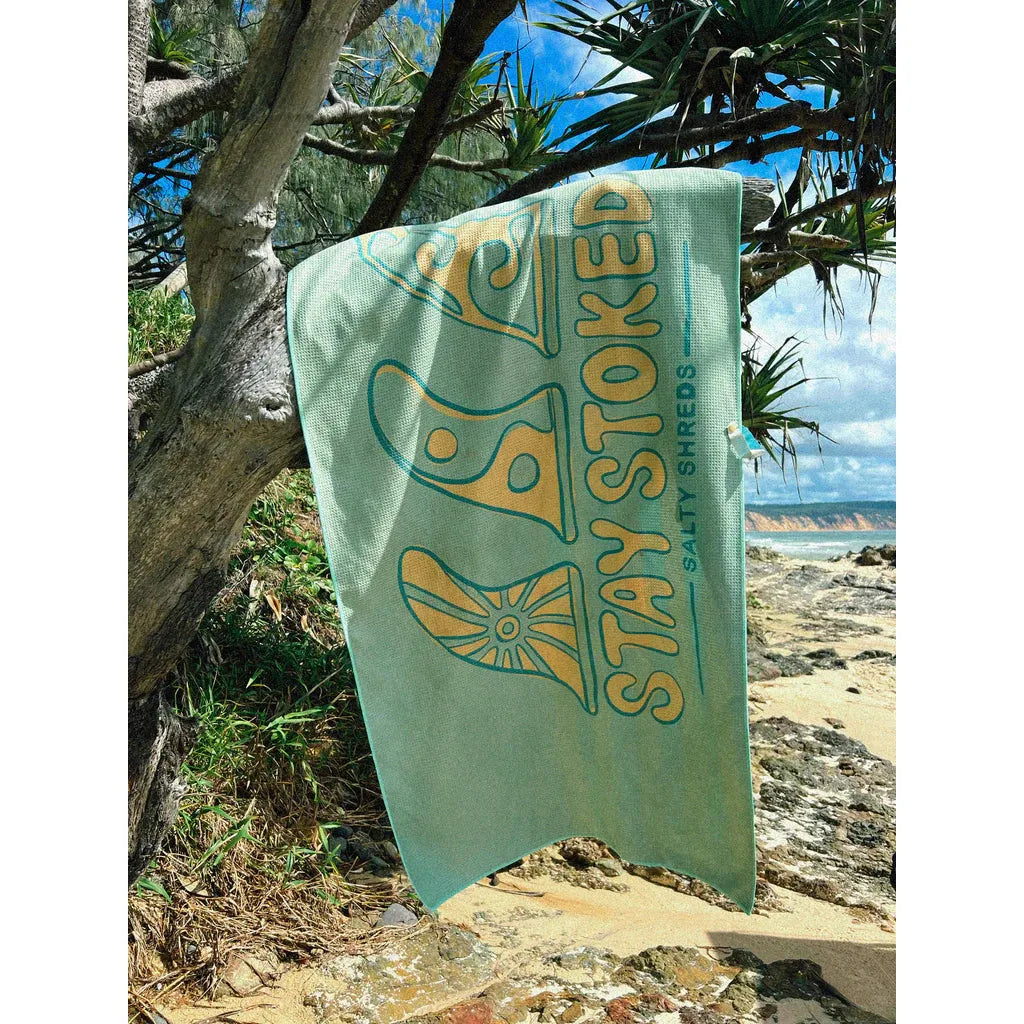 Salty Shreds - Stay stoked waffle microfiber sand free beach towel