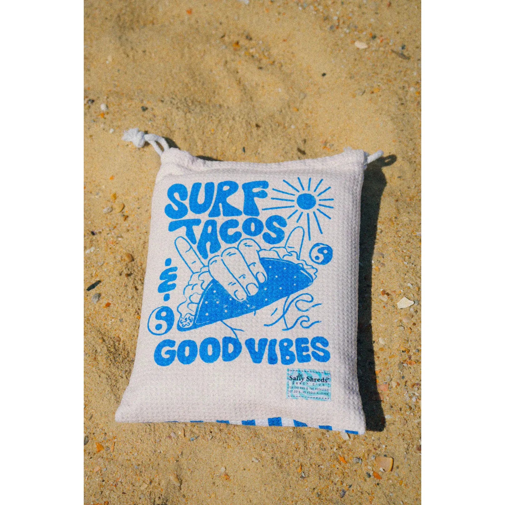 Salty Shreds - Surf, tacos & good vibes waffle microfiber sand free beach towel