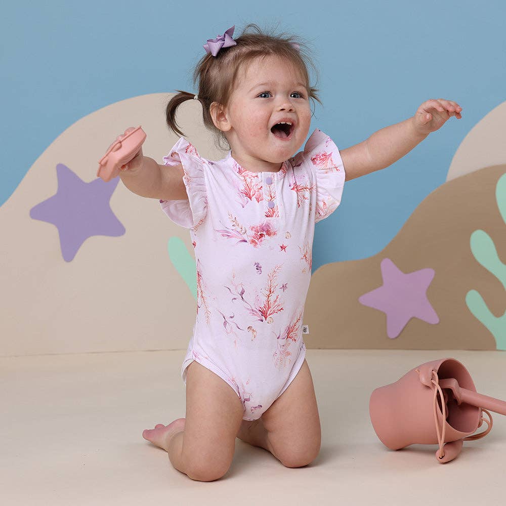 Snuggle Hunny - Coral Short Sleeve Organic Bodysuit with Frill