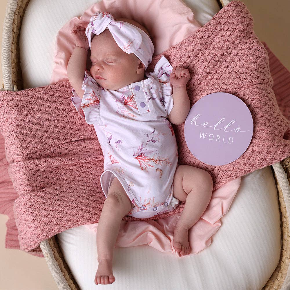 Snuggle Hunny - Coral Short Sleeve Organic Bodysuit with Frill