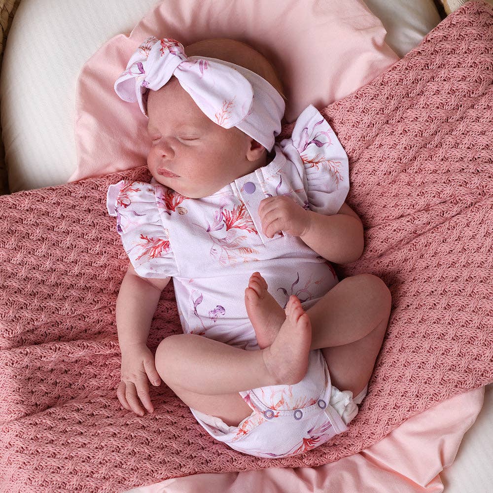 Snuggle Hunny - Coral Short Sleeve Organic Bodysuit with Frill