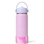 Pink water bottle with a white lid on a white background
