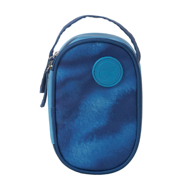 Blue pouch with a handle on a white background