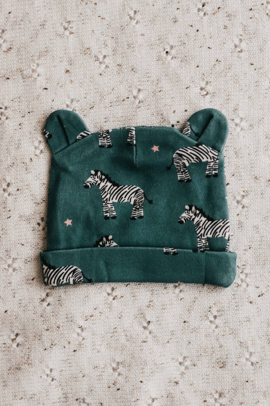 Bencer & Hazelnut - Newborn Beanie - Zebby Green