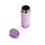Purple insulated tumbler with lid and straw on a white background