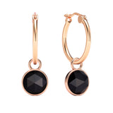 Round Rose Cut Black Onyx 18mm Hoop Drop Earring|S-2013-ABON