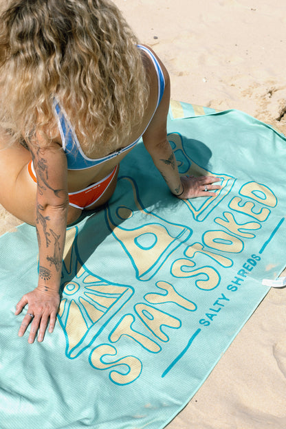 Salty Shreds - Stay stoked waffle microfiber sand free beach towel