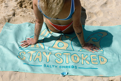 Salty Shreds - Stay stoked waffle microfiber sand free beach towel