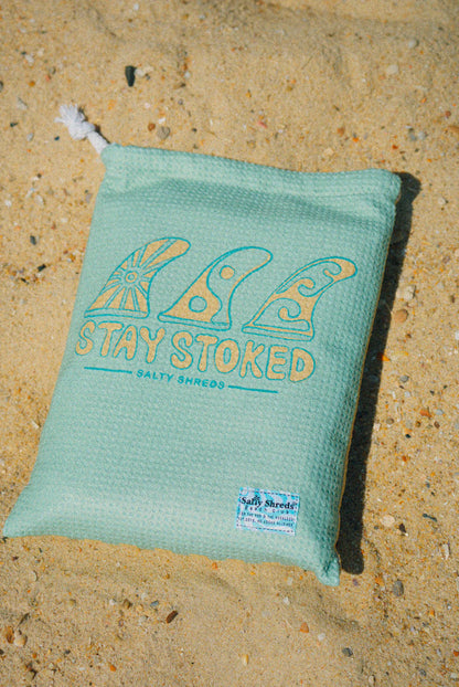 Salty Shreds - Stay stoked waffle microfiber sand free beach towel