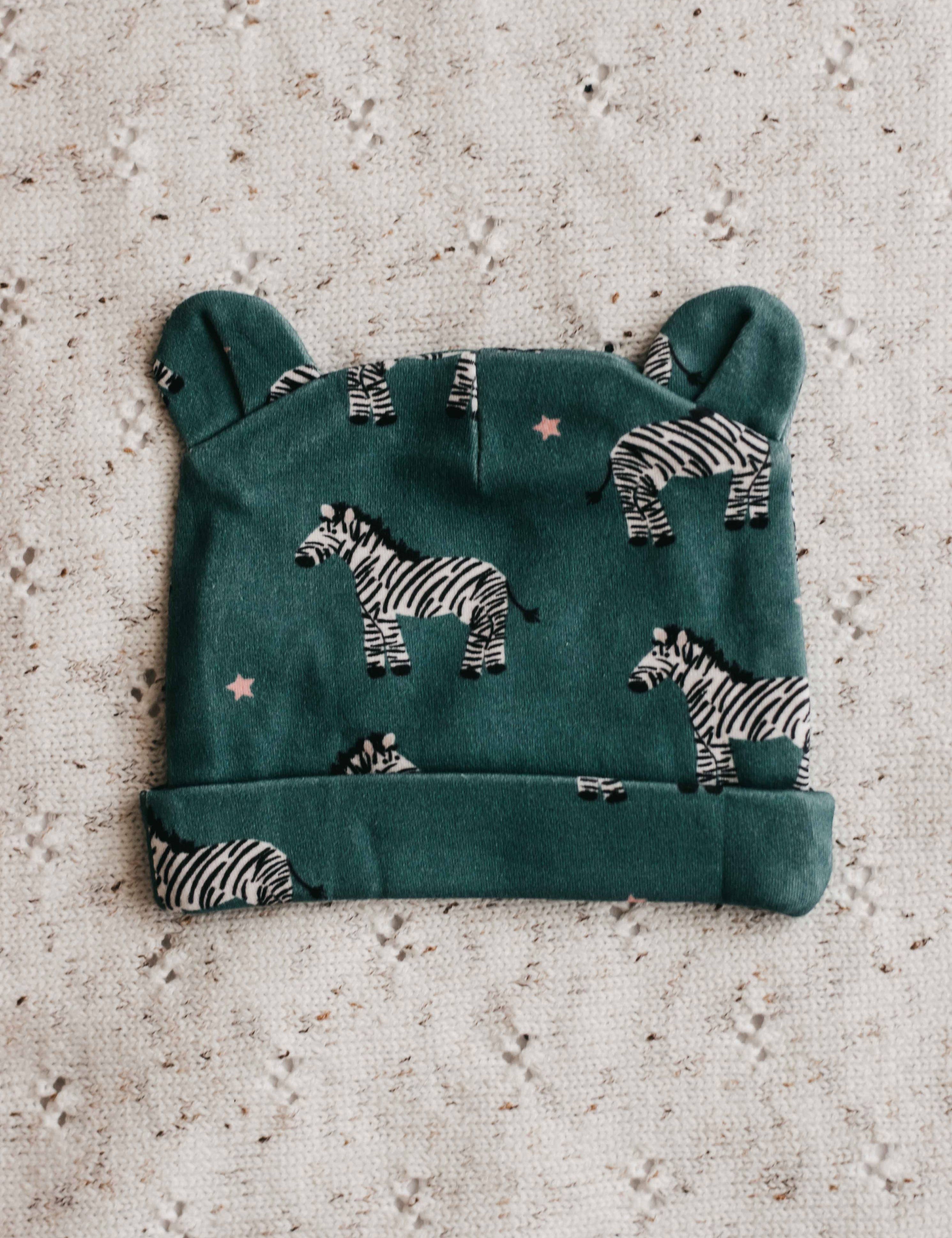 Bencer & Hazelnut - Newborn Beanie - Zebby Green