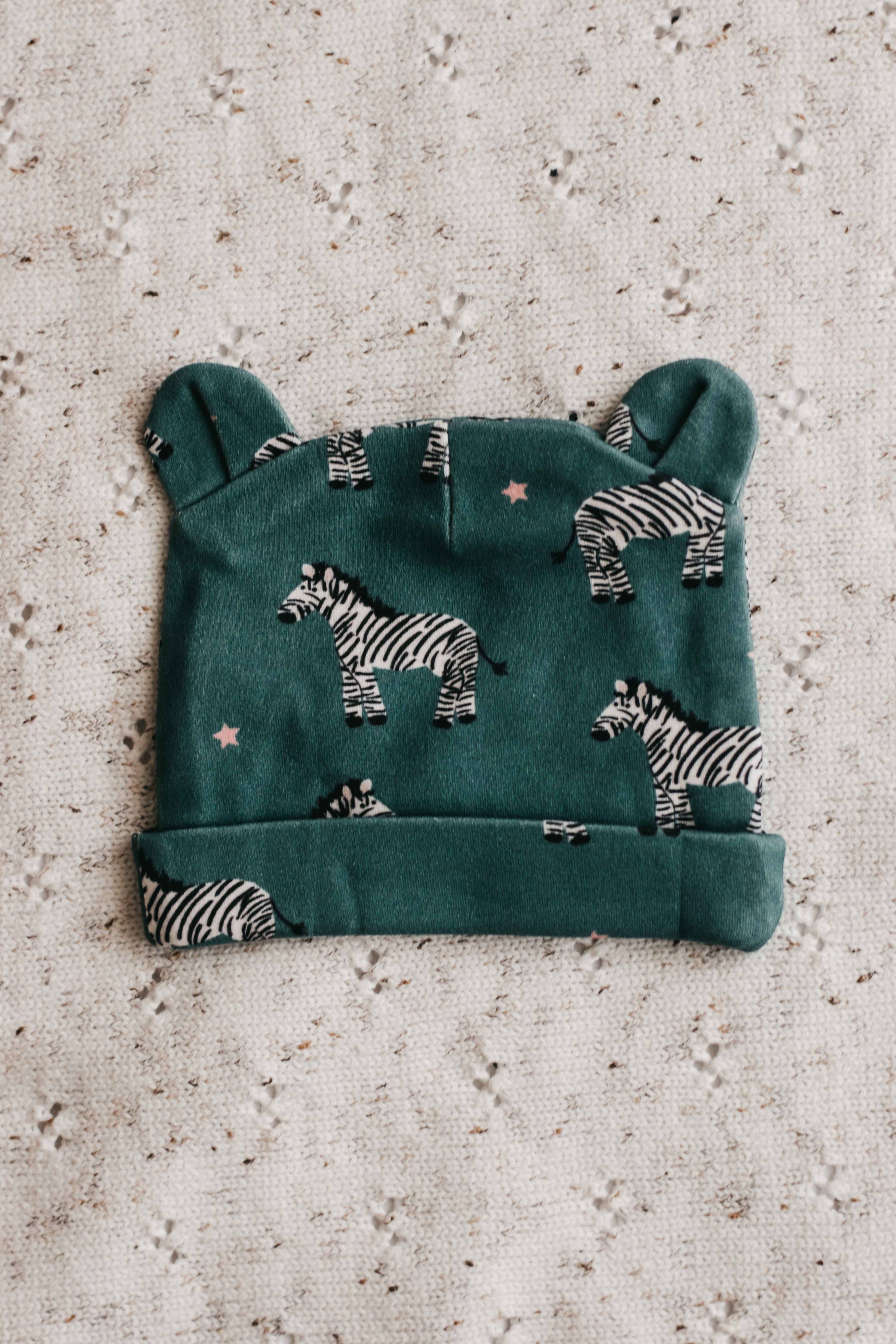 Bencer & Hazelnut - Newborn Beanie - Zebby Green