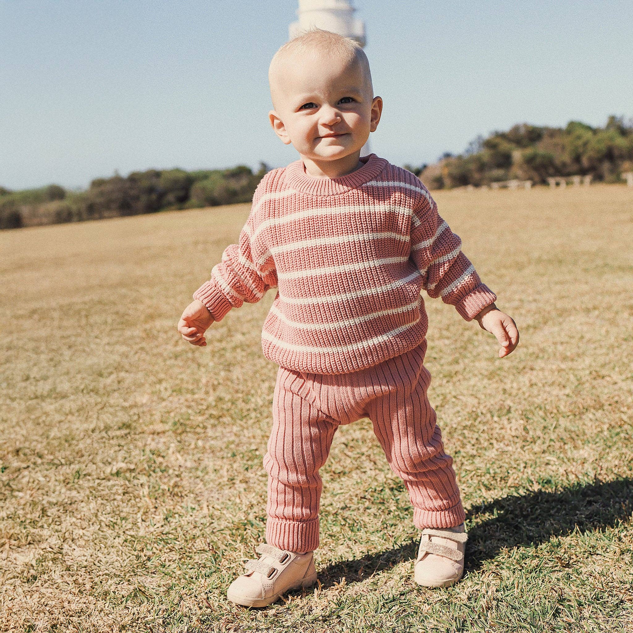 Chunky Rib Knit Jumper- Cameo Stripe
