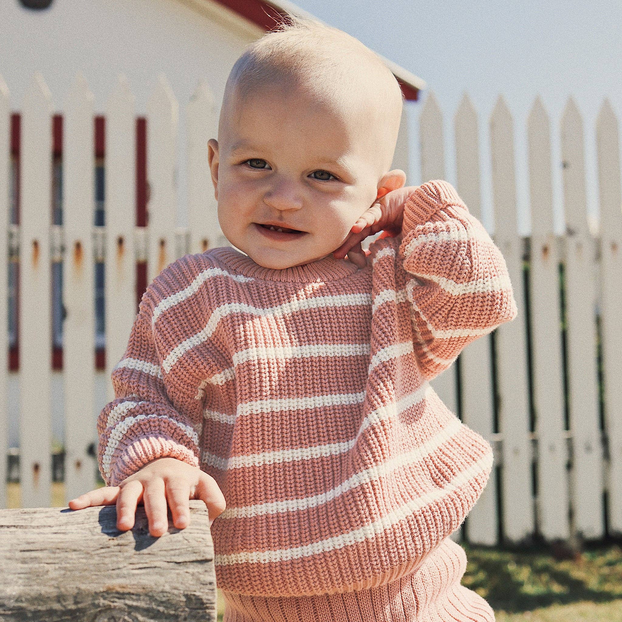 Chunky Rib Knit Jumper- Cameo Stripe