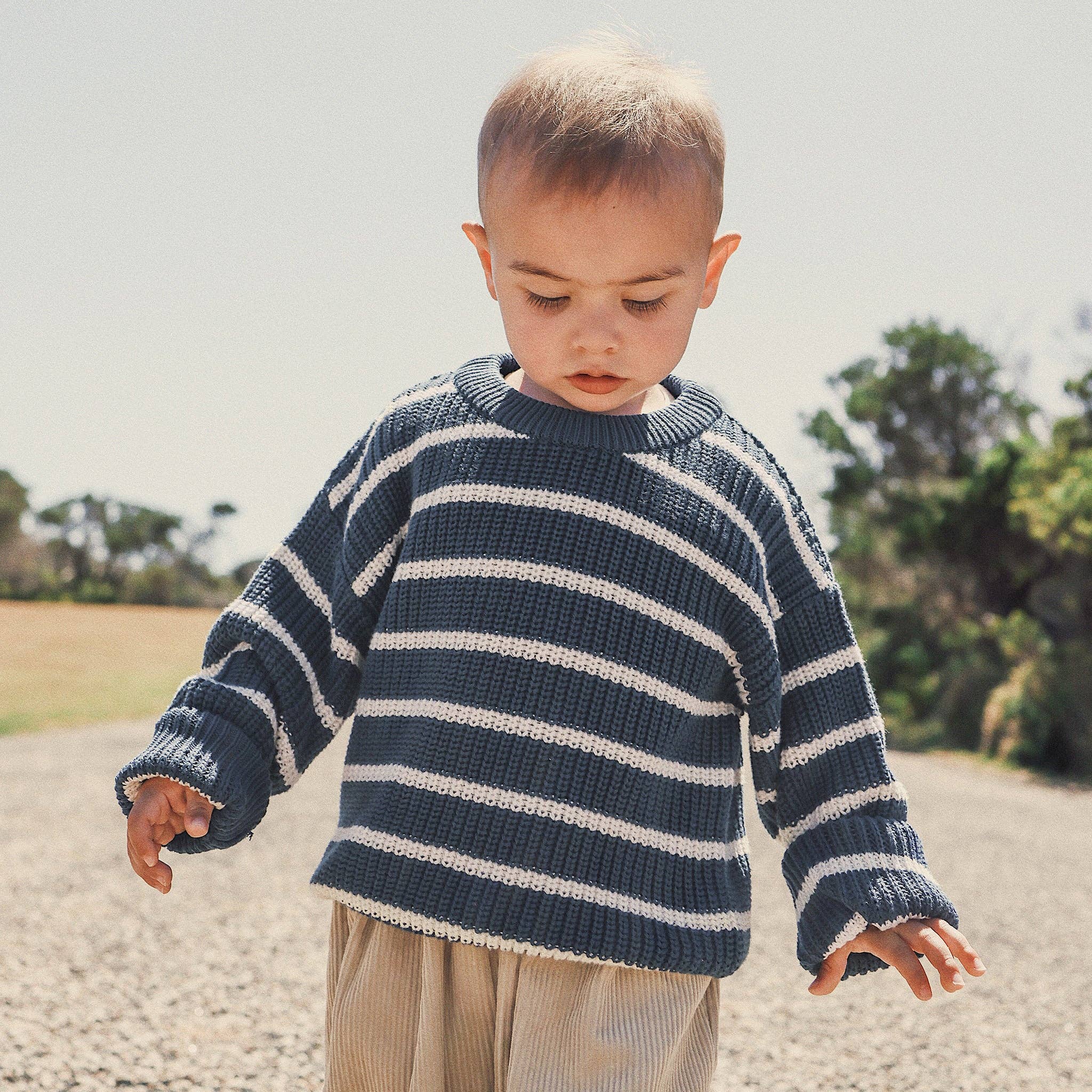 Chunky Rib Knit Jumper- Navy Stripe