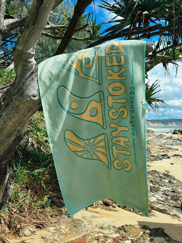 Salty Shreds - Stay stoked waffle microfiber sand free beach towel