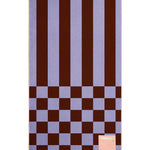 Checkered towel with brown and purple stripes on a white background