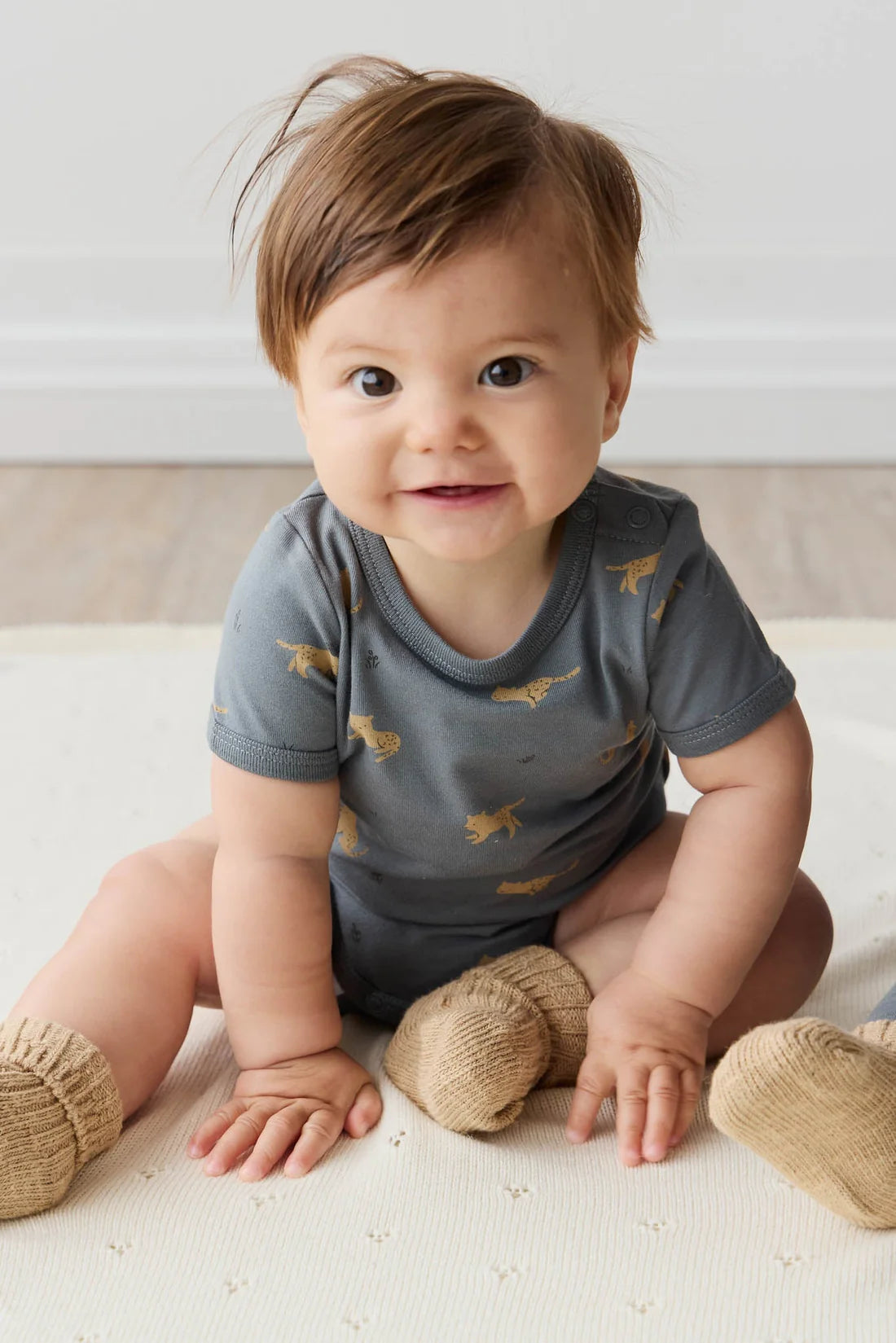 Jamie Kay - Organic Cotton Hudson Short Sleeve Bodysuit - Lenny Leopard Smoke