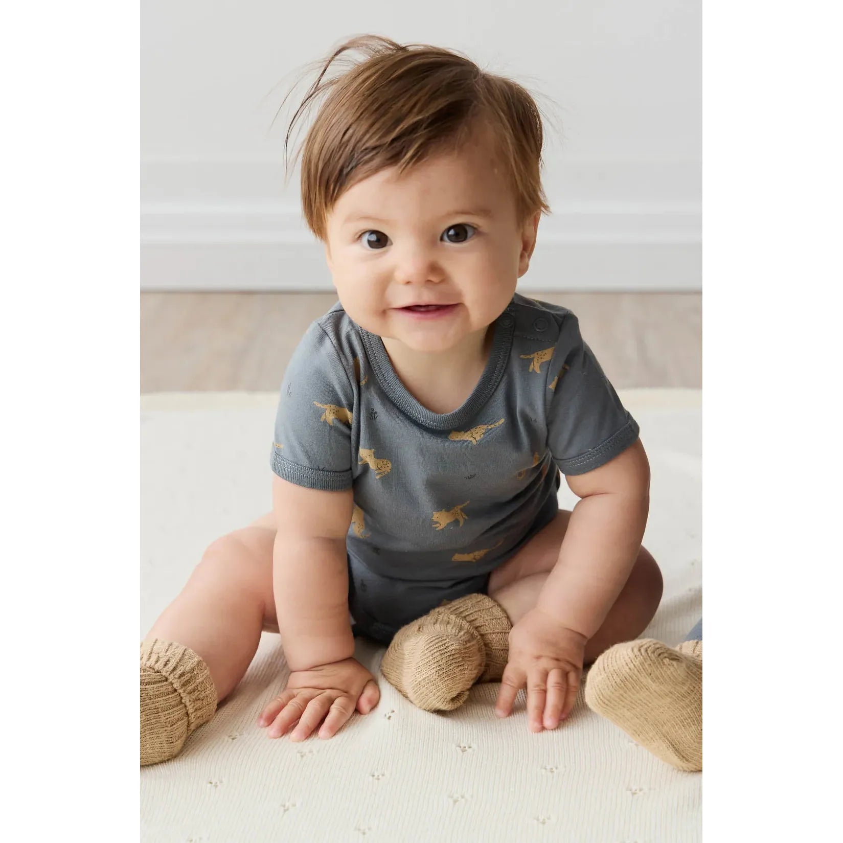 Jamie Kay - Organic Cotton Hudson Short Sleeve Bodysuit - Lenny Leopard Smoke