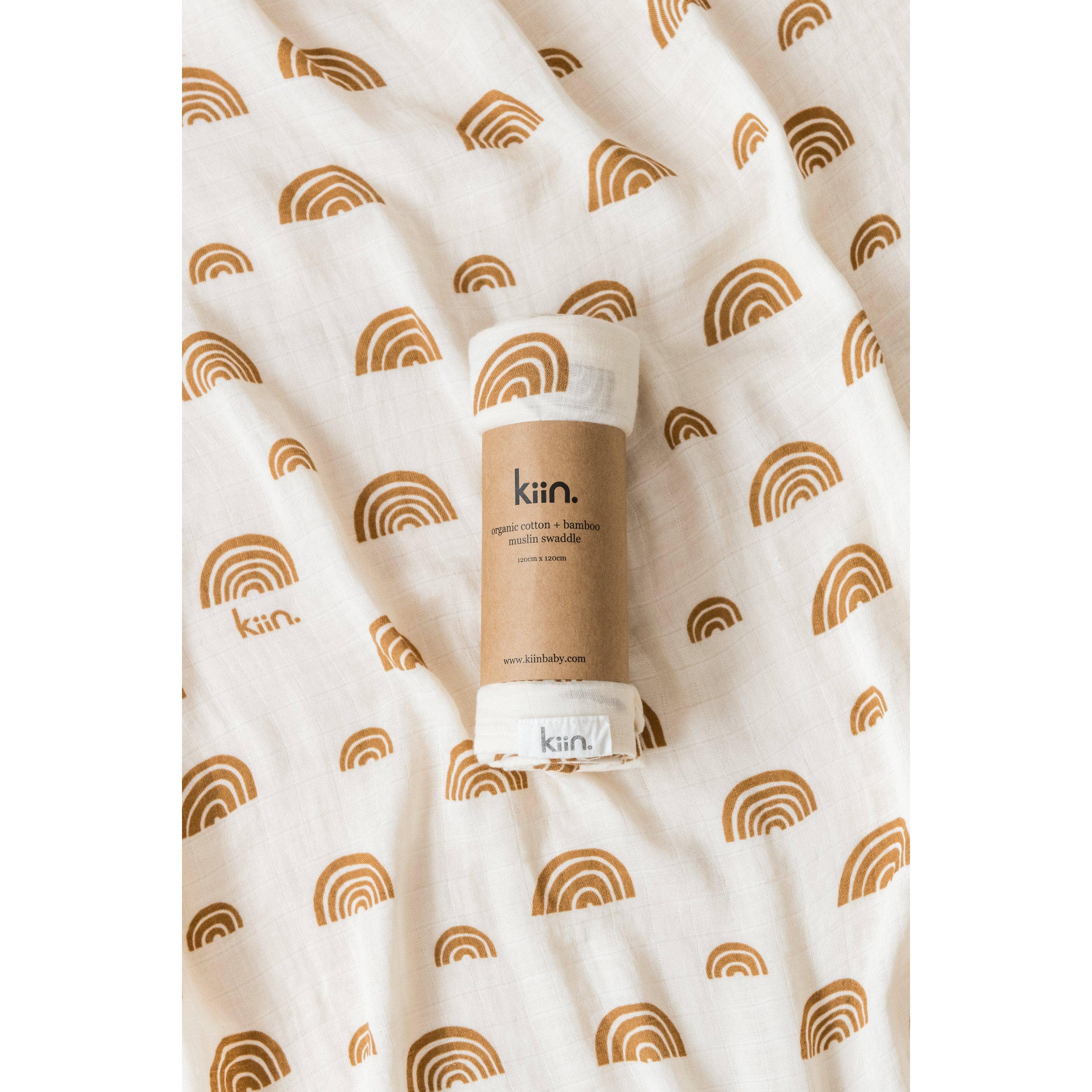 Kiin Baby - Organic Swaddle: Rainbow Ivory Umber