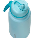 Light blue water bottle with a spout on a white background