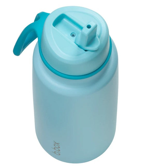 Light blue water bottle with a spout on a white background