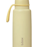 Beige water bottle with a matching cap on a white background