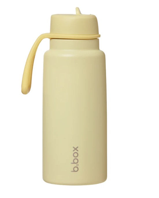 Beige water bottle with a matching cap on a white background