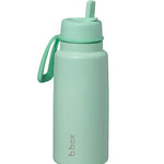 Mint green water bottle with straw lid on a white background