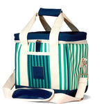 Striped bag with blue accents on a white background