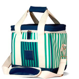 Striped bag with blue accents on a white background