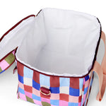 Multicolored checkered bag with a white interior on a white background
