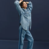 Cleo Contrast Side Panel Jean Mid Blue