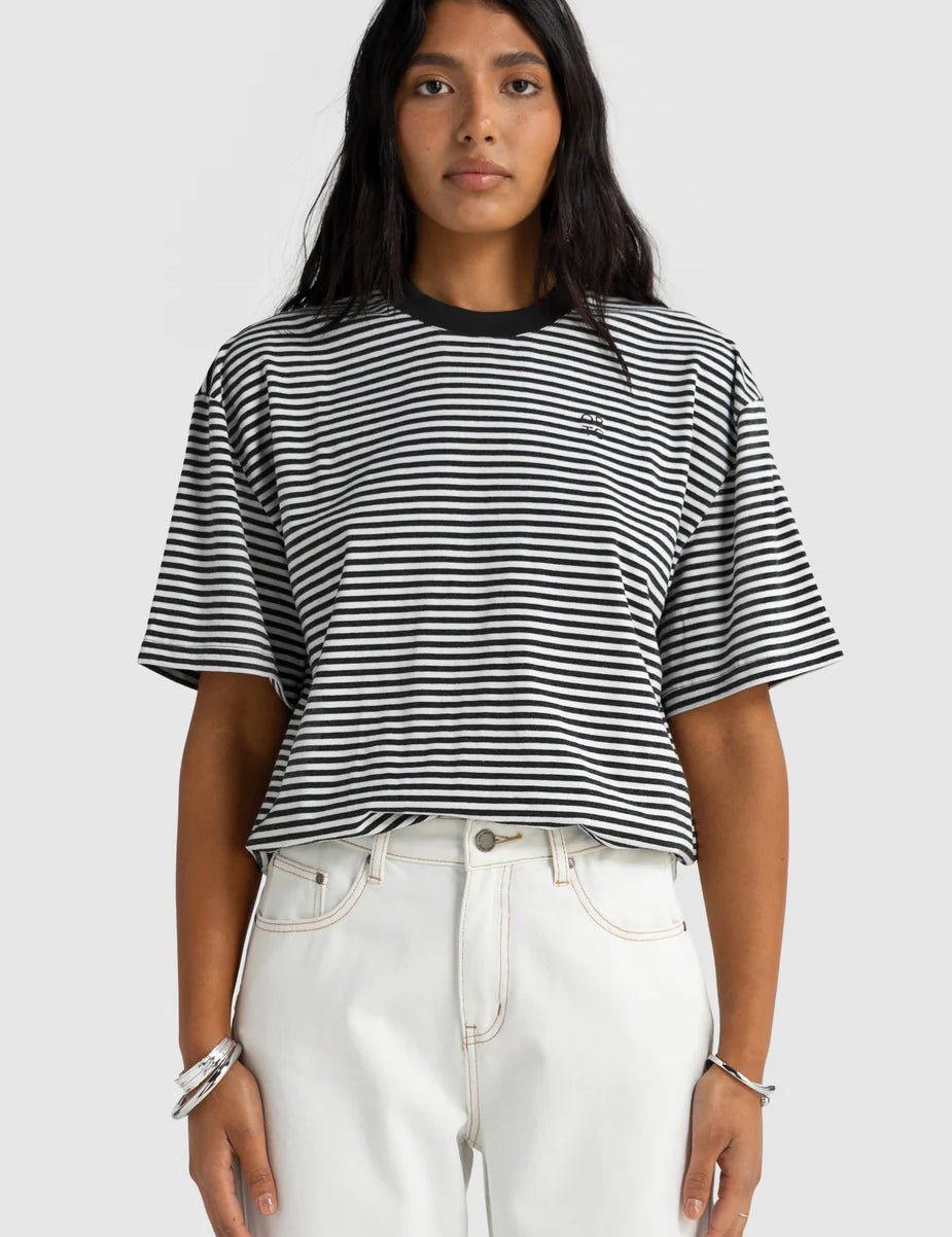 Darla Oversized Stripe T Shirt Charcoal