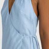Elise Linen Wrap Full Length Dress Powder Blue