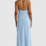 Elise Linen Wrap Full Length Dress Powder Blue