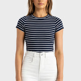 Evie Fitted T Shirt Navy and White