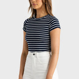 Evie Fitted T Shirt Navy and White