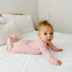 Rib Day or Night Frill Onesie - Pink Clay